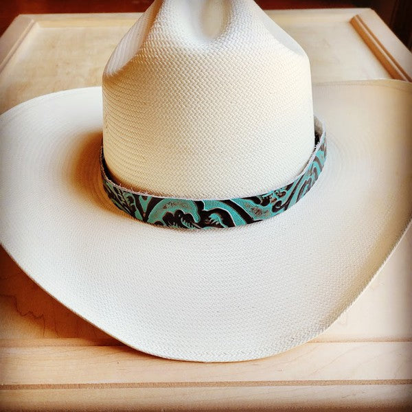 Cowboy Turquoise Embossed Leather Hat Band