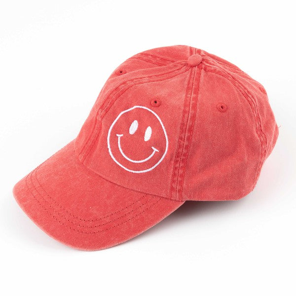 Embroidered Smiley Face Outline Canvas Hat
