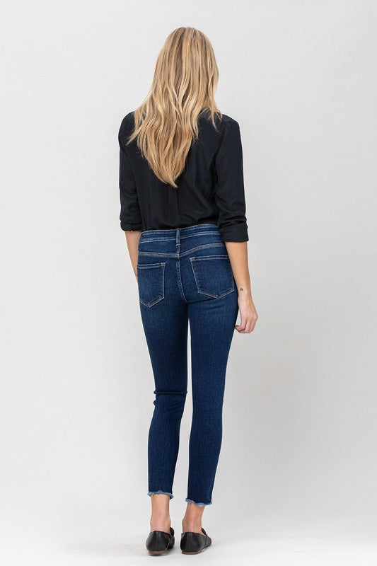 Mid Rise Raw Hem Crop Skinny