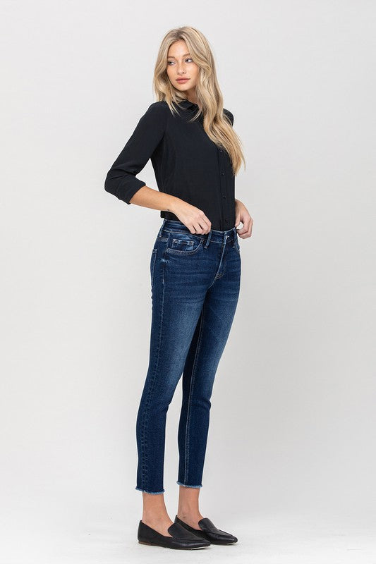 Mid Rise Raw Hem Crop Skinny