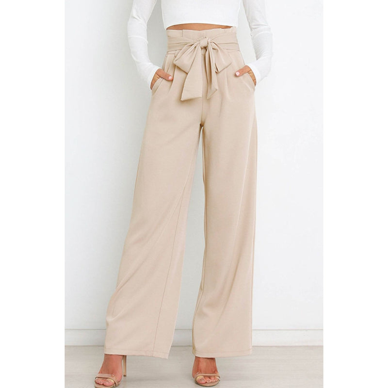 Tie Front Paperbag Wide Leg Pants