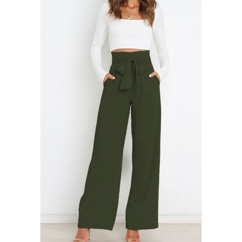 Tie Front Paperbag Wide Leg Pants