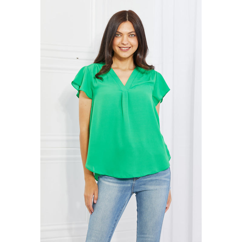 Sew In Love Just For You Full Size Short Ruffled sleeve length Top in Green