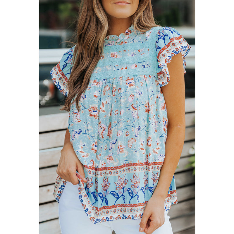 Floral Flutter Sleeve Sleeveless Blouse