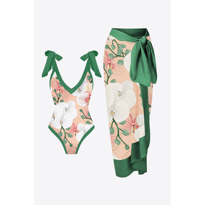 Floral V-Neck Two-Piece Swim Set