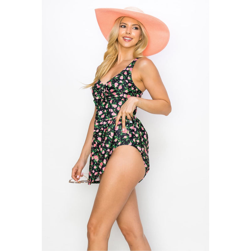 Marina West Swim Full Size Clear Waters Swim Dress in Black Roses