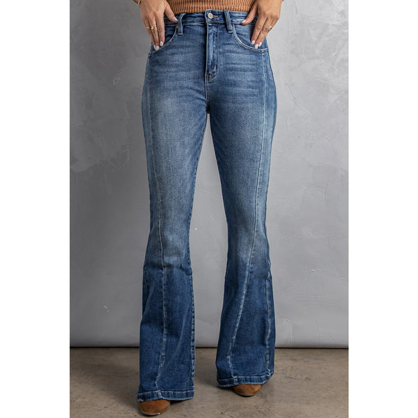 High Waist Flare Jeans with Pockets