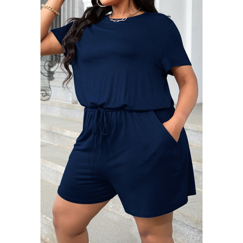 Plus Size Drawstring Waist Romper with Pockets