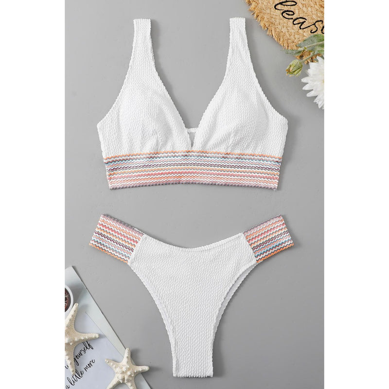 Contrast Textured High Cut Swim Set