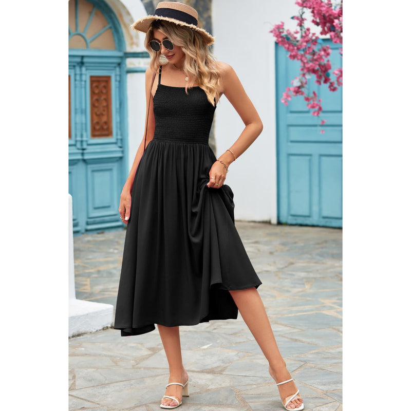 Smocked Spaghetti Strap Midi Dress