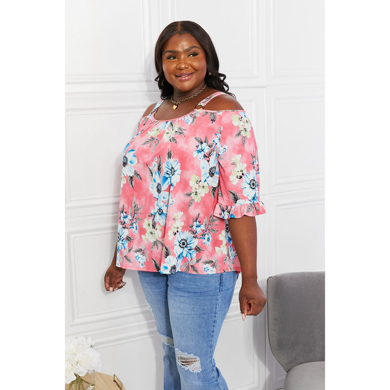 Sew In Love Full Size Fresh Take  Floral Cold-Shoulder Top