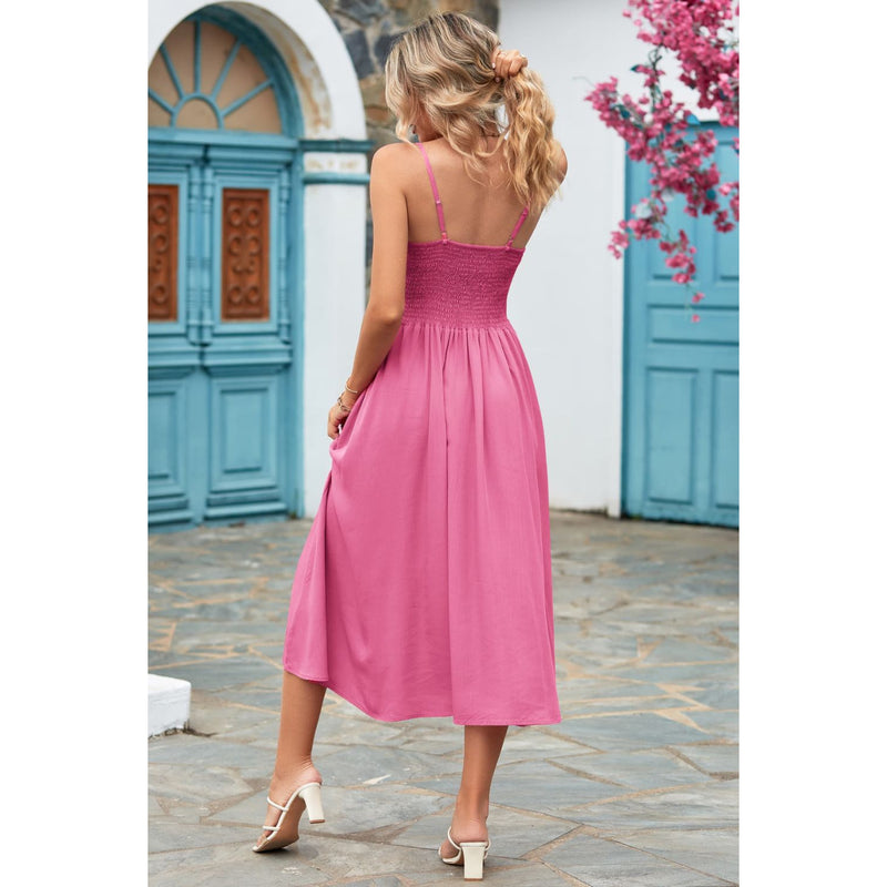Smocked Spaghetti Strap Midi Dress