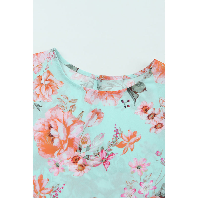 Summer Lover Floral Puff Sleeve Round Neck Blouse