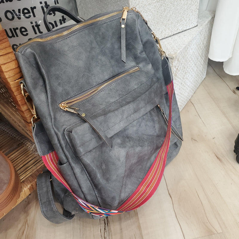 Gray Convertible Backpack With Strap