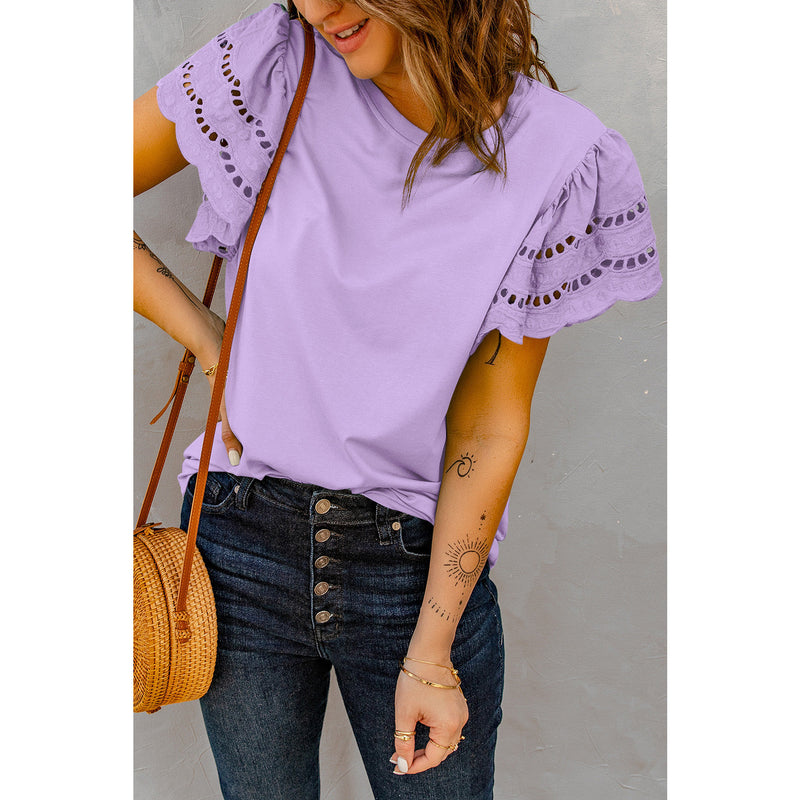 Round Neck Flutter Sleeve Top