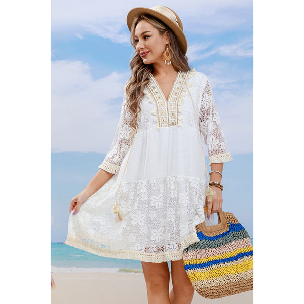 Tassel Spliced Lace Cover Up