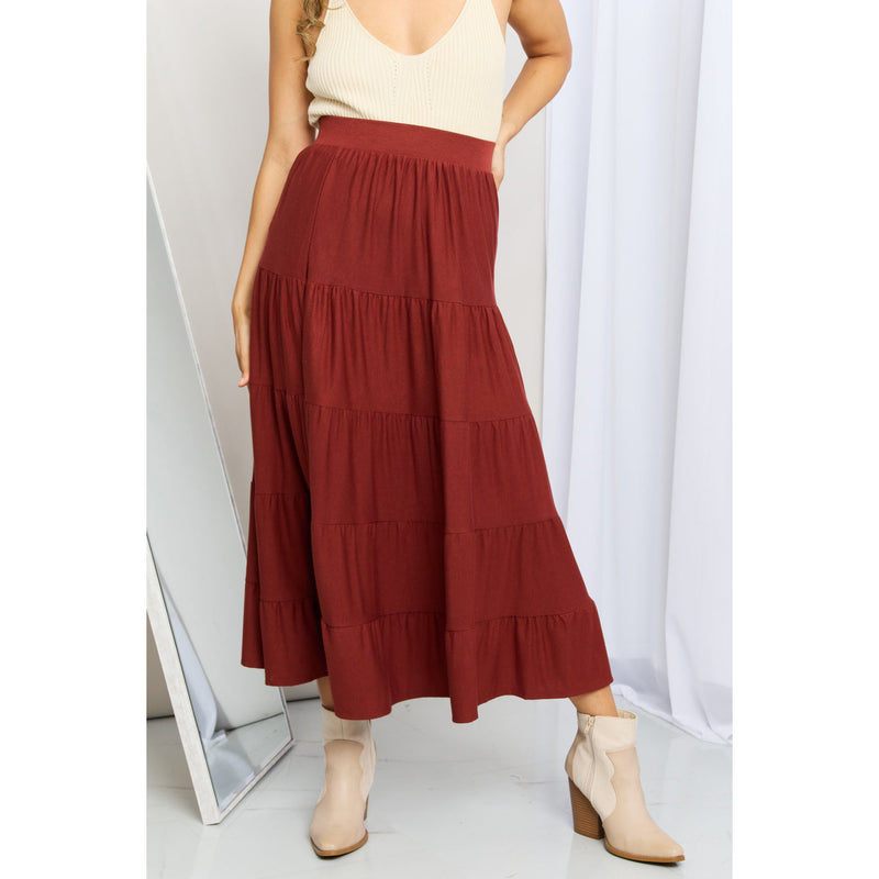 Zenana Full Size Wide Waistband Tiered Midi Skirt