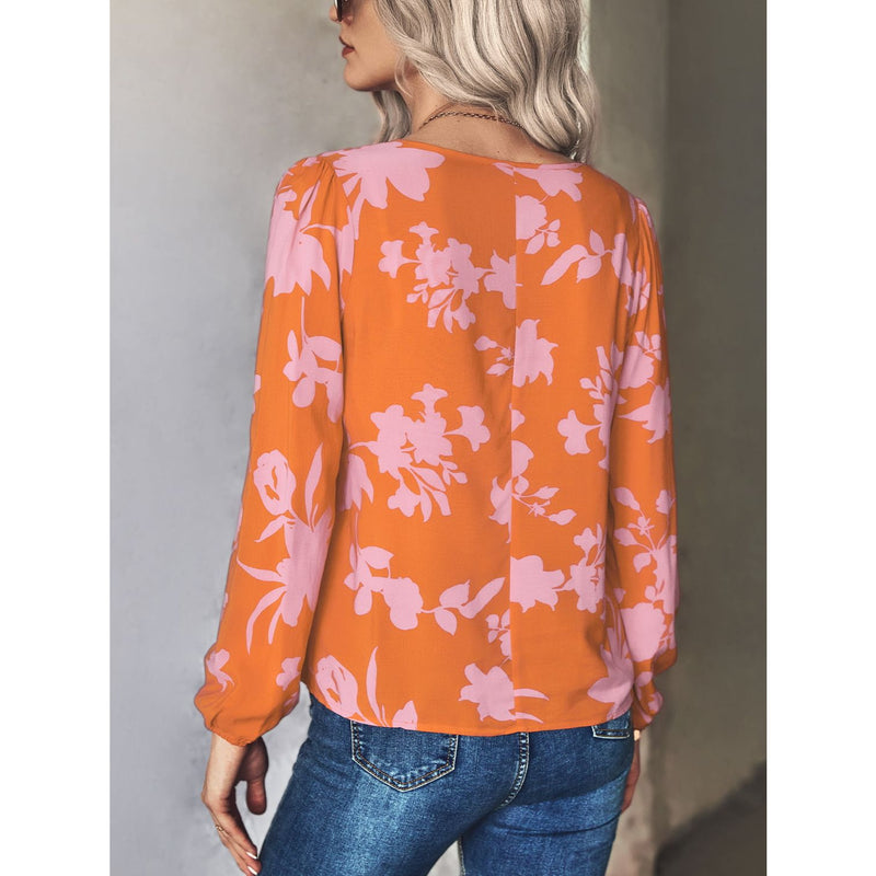 Printed Tie Neck Long Sleeve Blouse