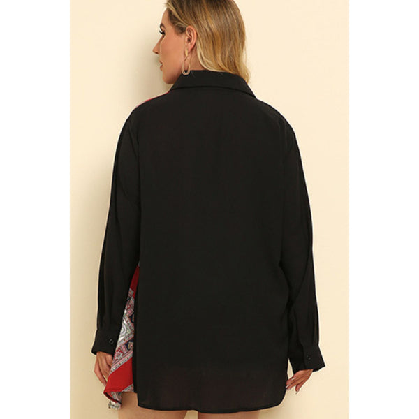 Plus Size Color Block Button Front Shirt