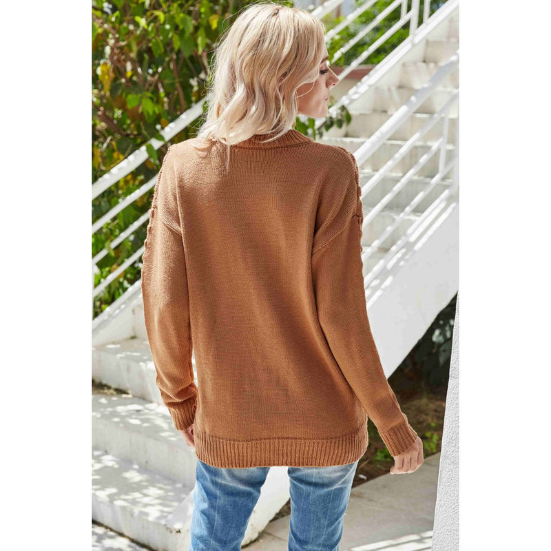 Pom-Pom Drop Shoulder Ribbed Trim Sweater