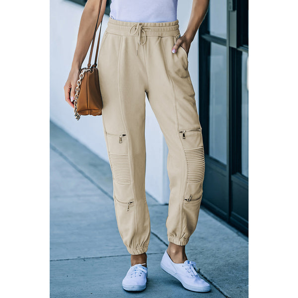 Drawstring Waist Zip Detail Joggers with Pockets