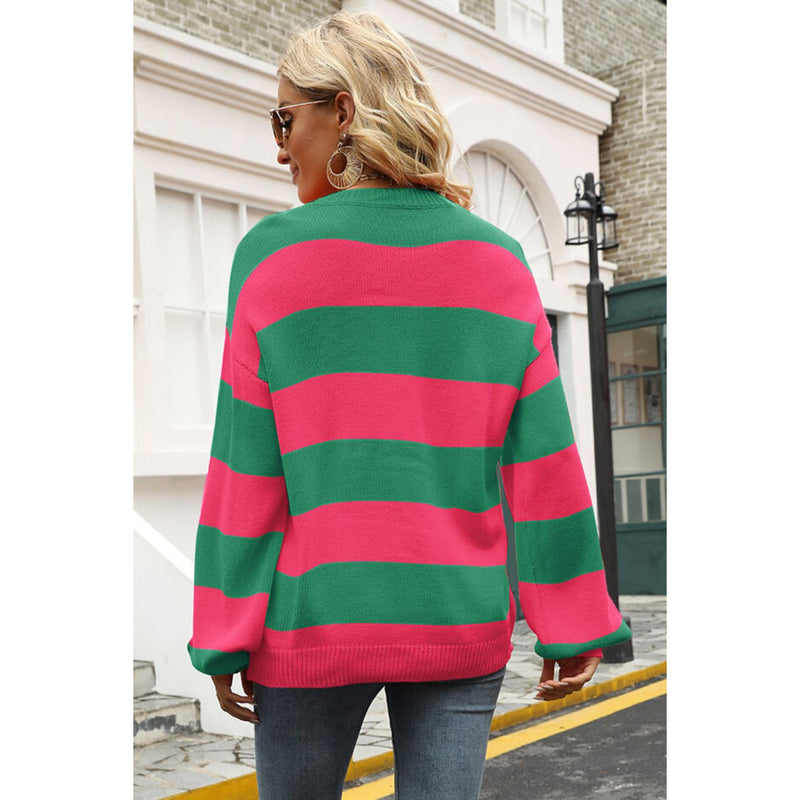 Striped Balloon Sleeve Knit Pullover