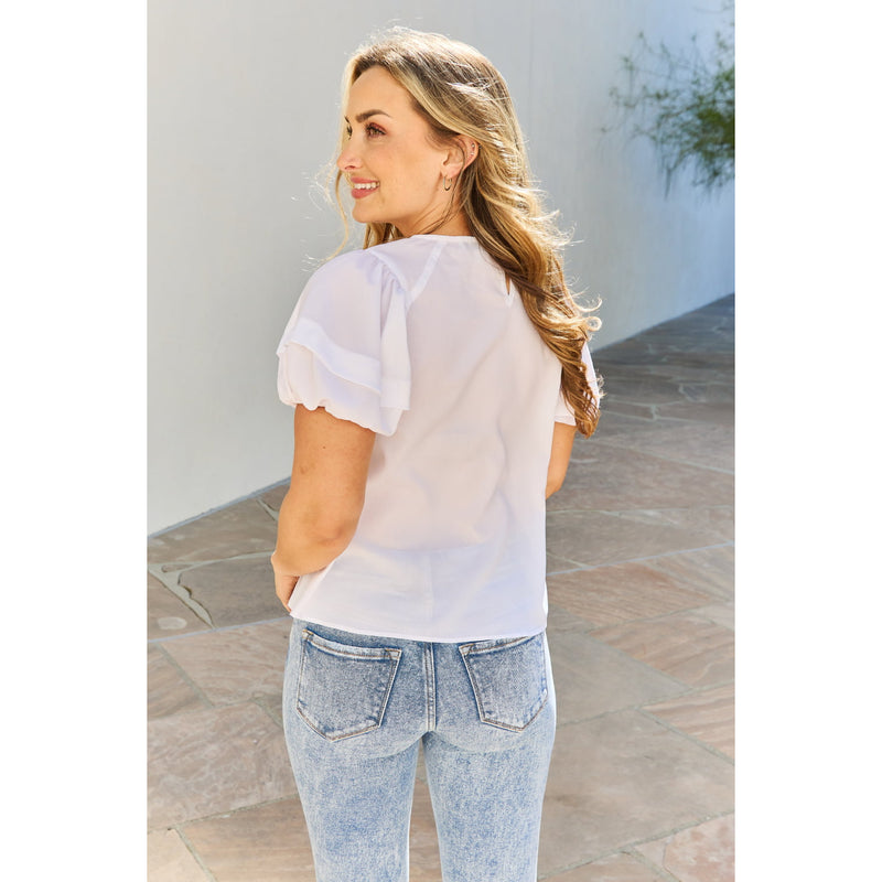 Petal Dew Sweet Innocence Full Size Puff Short Sleeve Top In White