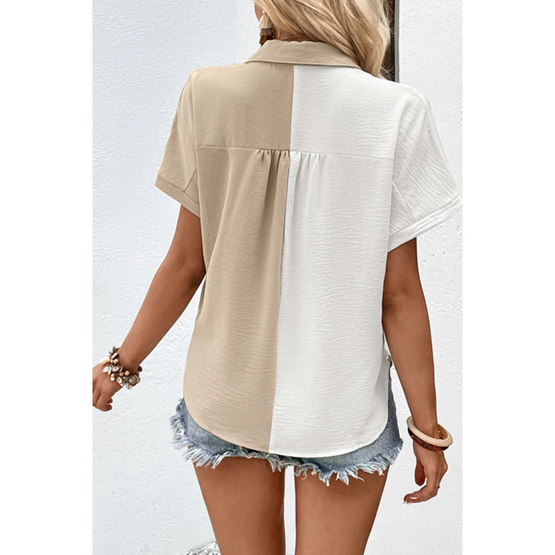 Two-Tone Contrast Short Sleeve Shirt