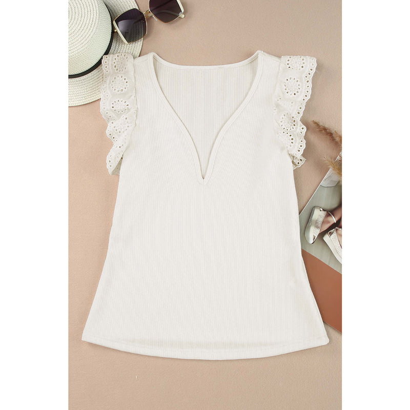 Deep V Lace Butterfly Sleeve Top