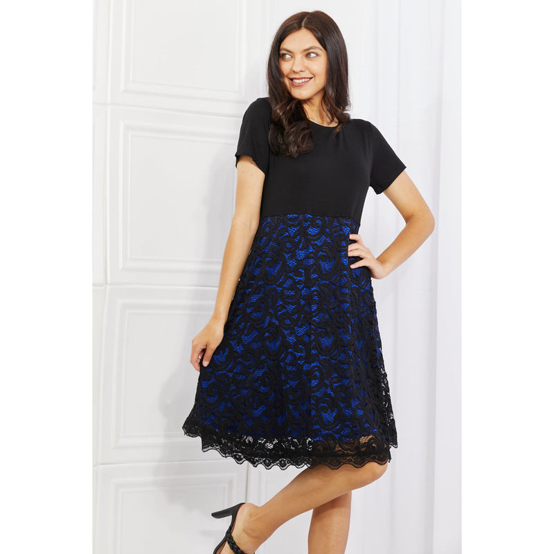 Yelete Full Size Contrasting Lace Midi Dress