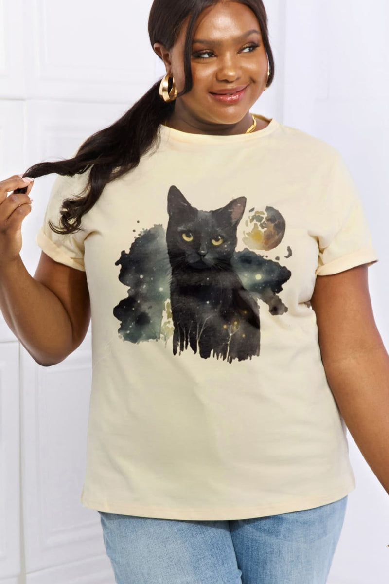 Simply Love Full Size Black Cat Graphic Cotton Tee