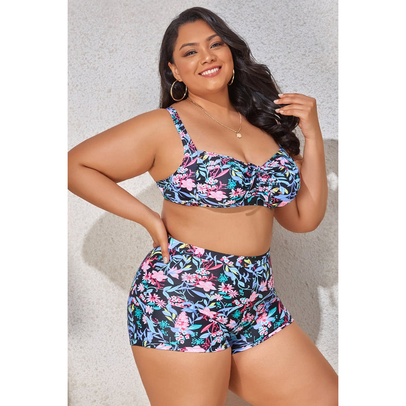 Plus Size Drawstring Detail Two-Piece Swimsuit