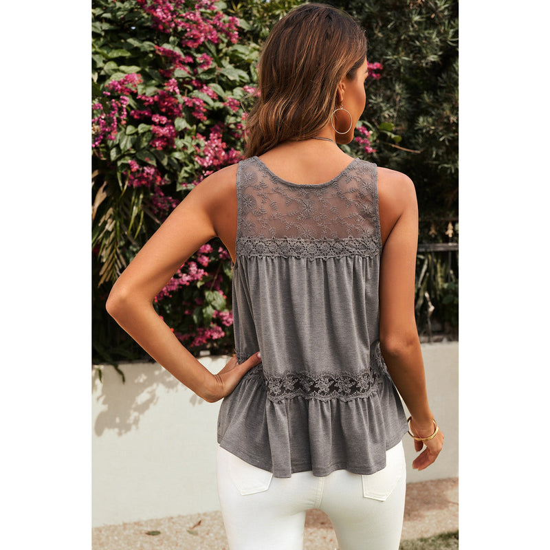 Lace Yoke Peplum Tank