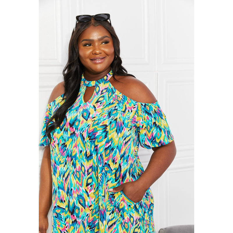 Sew In Love Full Size Perfect Paradise Printed Cold-Shoulder Dress