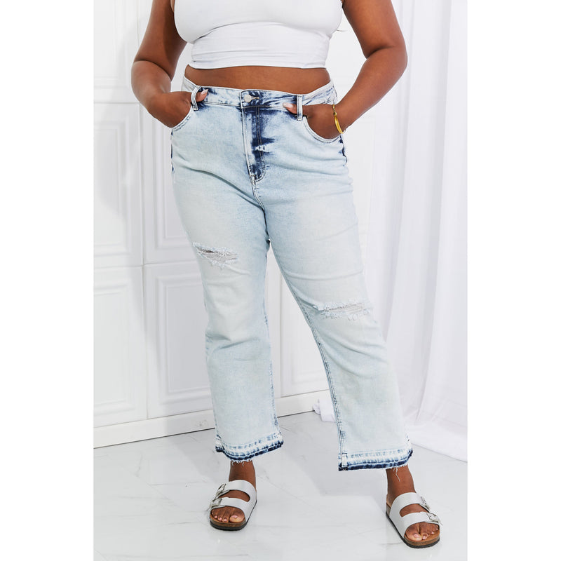 RISEN Full Size Camille Acid Wash Crop Straight Jeans