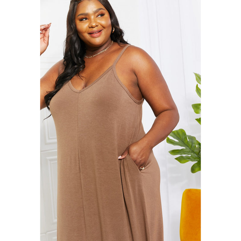 Zenana Full Size Beach Vibes Cami Maxi Dress in Mocha