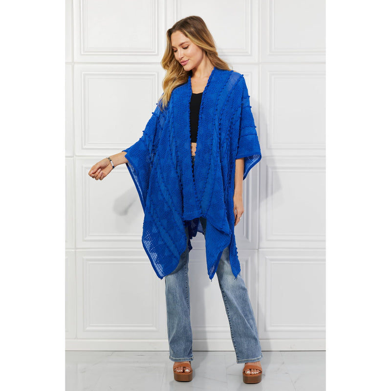 Justin Taylor Pom-Pom Asymmetrical Poncho Cardigan in Blue