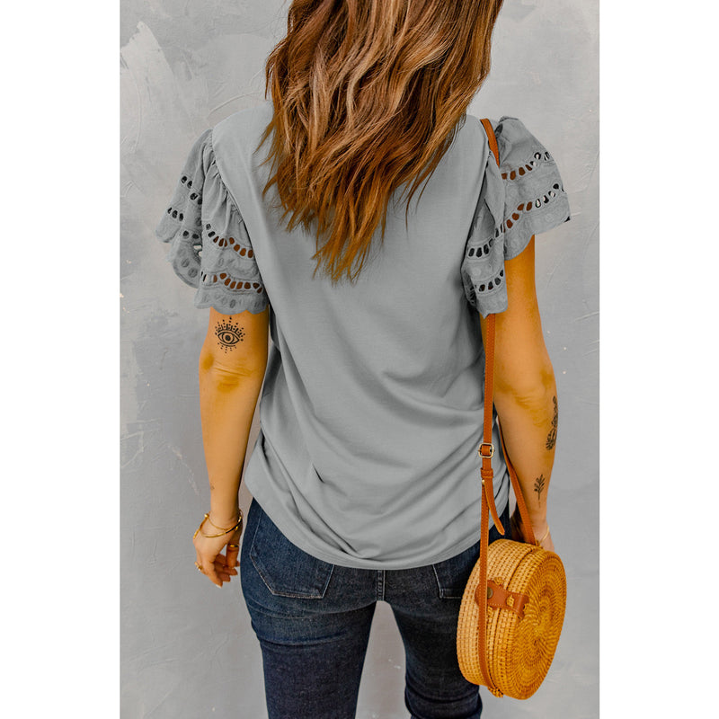 Round Neck Flutter Sleeve Top