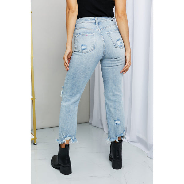 RISEN Full Size Distressed Fringe Hem Cropped Jeans