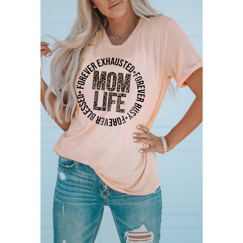 MOM LIFE Leopard Graphic Cuffed Tee
