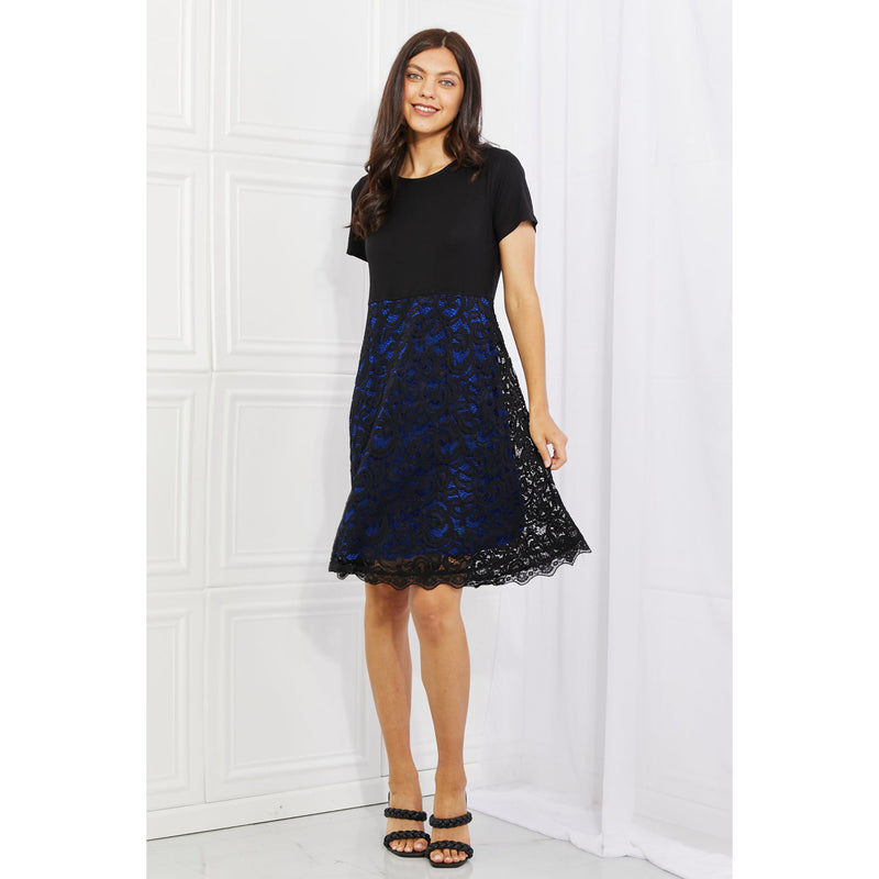 Yelete Full Size Contrasting Lace Midi Dress