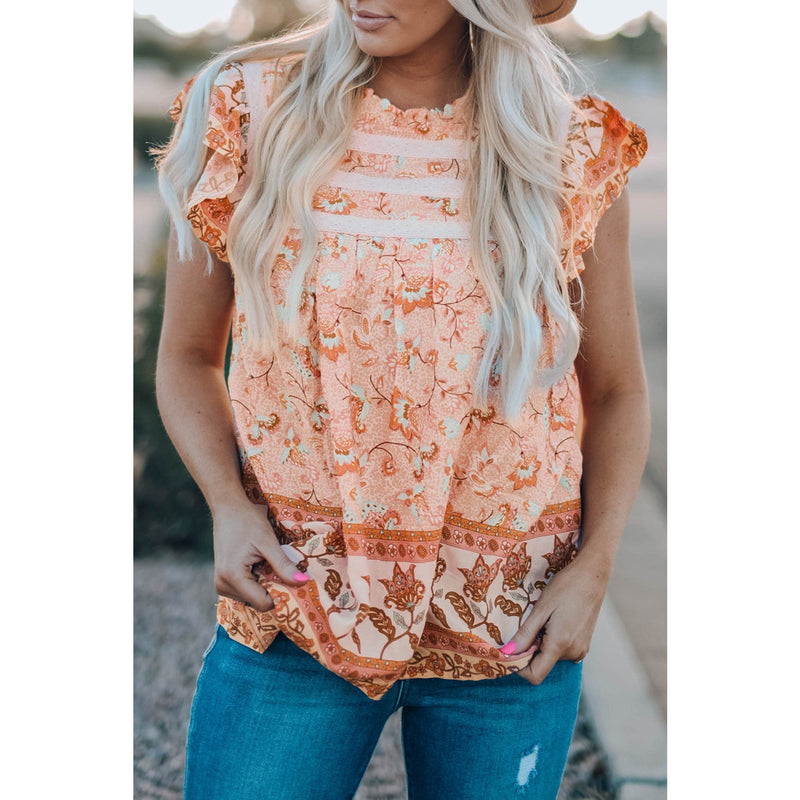 Floral Flutter Sleeve Sleeveless Blouse