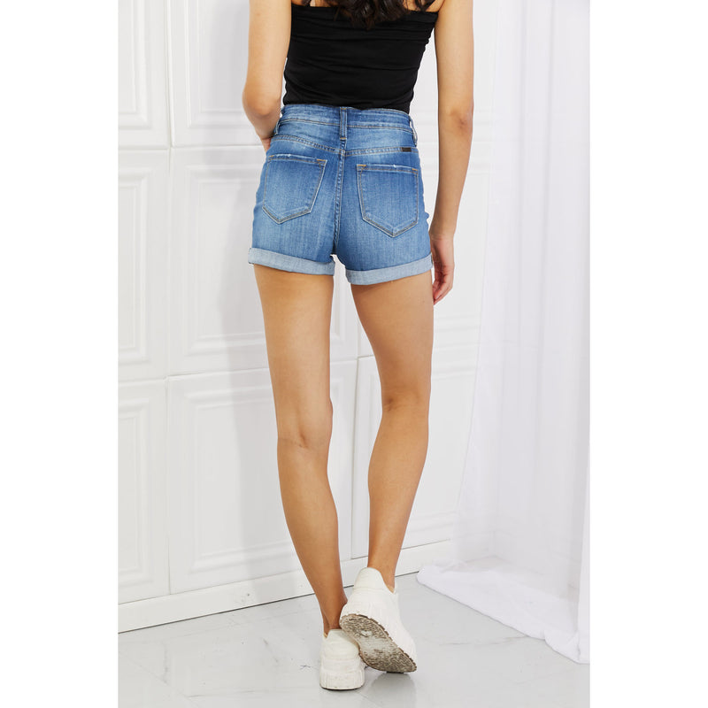 Kancan Full Size High Rise Medium Stone Wash Denim Shorts