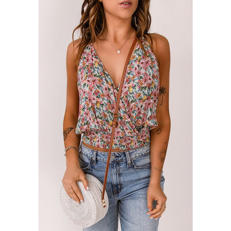 Floral Surplice Neck Top