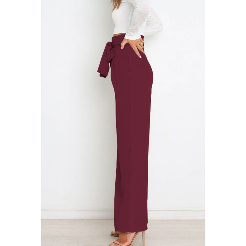 Tie Front Paperbag Wide Leg Pants