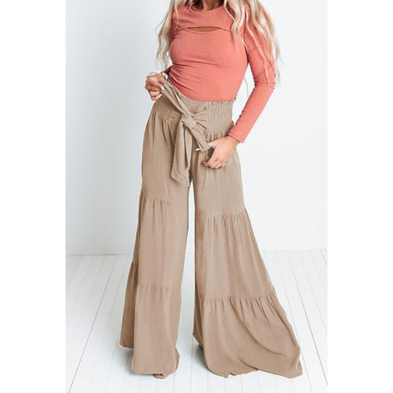 Tie Front Smocked Tiered Culottes