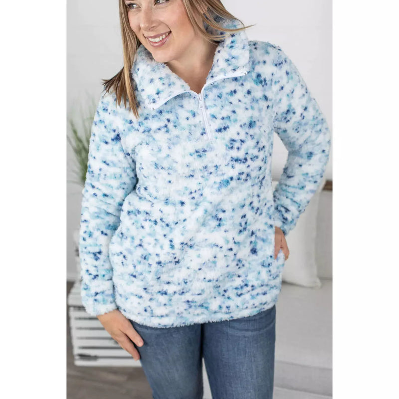IN STOCK QuarterZip Sherpa Pullover - Blue Confetti