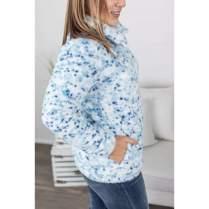 IN STOCK QuarterZip Sherpa Pullover - Blue Confetti