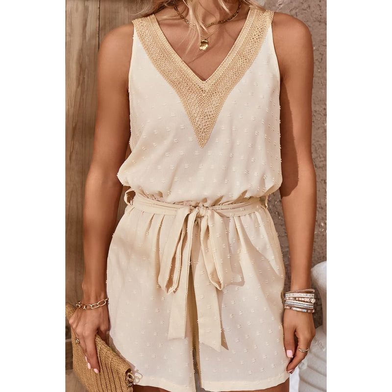 Swiss Dot Contrast Tie Waist Romper