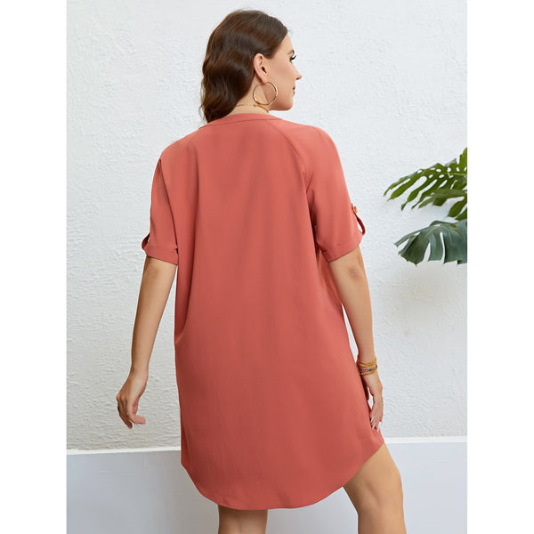 Plus Size Buttoned Notched Neck Shift Dress